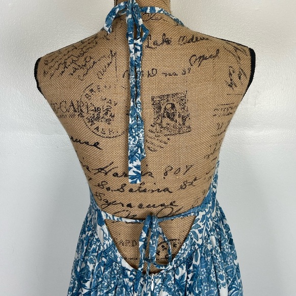 Olivaceous Women's Mini Dress Sundress Size Large Floral Blue Halter Neck Ruffle - Picture 6 of 12